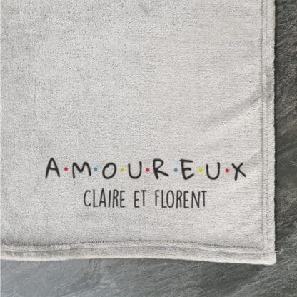 Plaid doux gris personnalisé Amoureux - 125x150 cm - Cadeau Saint Valentin