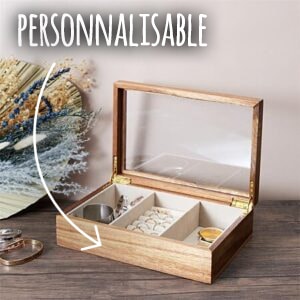 Boîte à bijoux en verre et bois personnalisable