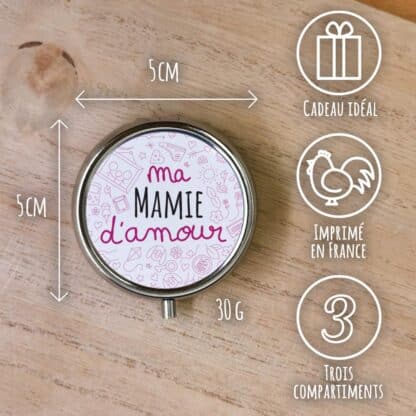 Pilulier - 3 compartiments - "Ma mamie d'amour"