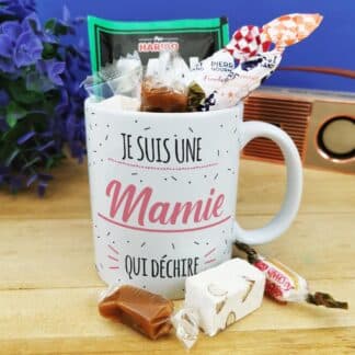 Mug bonbon années 60  "Mamie qui déchire" personnalisable - Cadeau Mamie