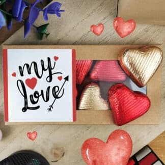 Cœurs au chocolat au lait et chocolat noir praliné x8 "My Love"  - Cadeau pour la Saint Valentin