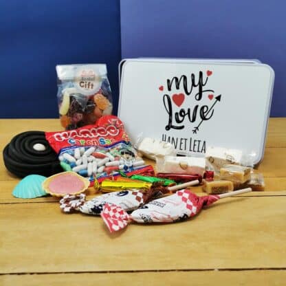 Coffret bonbons des années 60 "My Love"  (Boîte en métal) - cadeau personnalisé