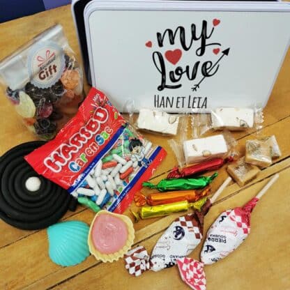 Coffret bonbons des années 60 "My Love"  (Boîte en métal) - cadeau personnalisé