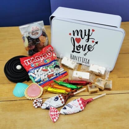 Coffret bonbons des années 60 "My Love"  (Boîte en métal) - cadeau personnalisé