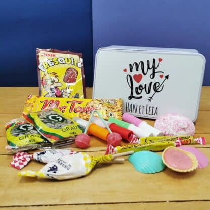 Coffret bonbons des années 70 "My Love"  (Boîte en métal) - cadeau personnalisé