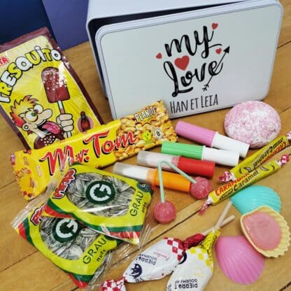 Coffret bonbons des années 70 "My Love"  (Boîte en métal) - cadeau personnalisé