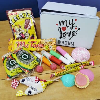 Coffret bonbons des années 70 "My Love"  (Boîte en métal) - cadeau personnalisé