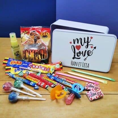 Coffret bonbons des années 90 "My Love" (Boîte en métal) - cadeau personnalisé