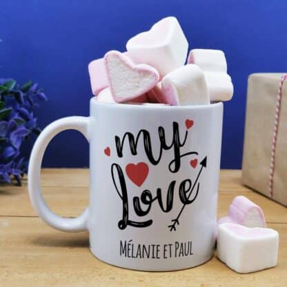 Mug "My Love" personnalisable et ses guimauves coeurs x10