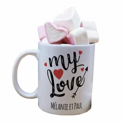 Mug "My Love" personnalisable et ses guimauves coeurs x10