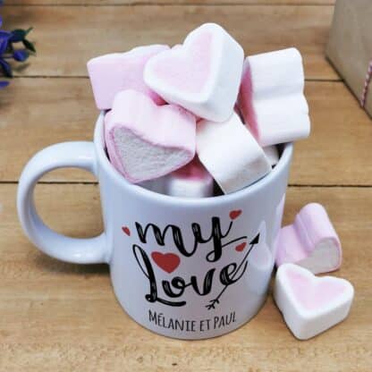 Mug "My Love" personnalisable et ses guimauves coeurs x10