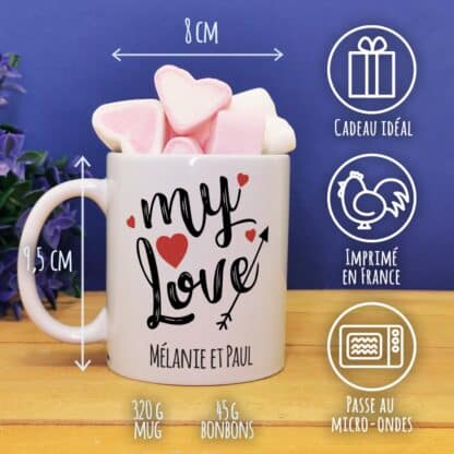 Mug "My Love" personnalisable et ses guimauves coeurs x10