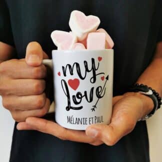 Mug "My Love" personnalisable et ses guimauves coeurs x10
