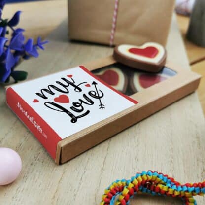 Cœurs au chocolat au lait rouge et blanc x4 "My Love" - Cadeau Saint Valentin