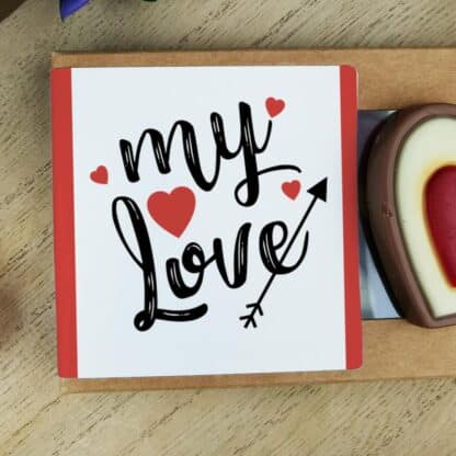 Cœurs au chocolat au lait rouge et blanc x4 "My Love" - Cadeau Saint Valentin