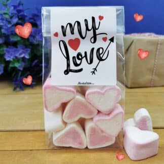 Sachet Gros Coeur en guimauve x 15 - "My Love"