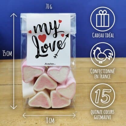 Sachet Gros Coeur en guimauve x 15 - "My Love"