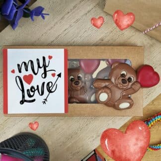 Ourson chocolat au lait avec coeur St Valentin - Juliette & Chocolat