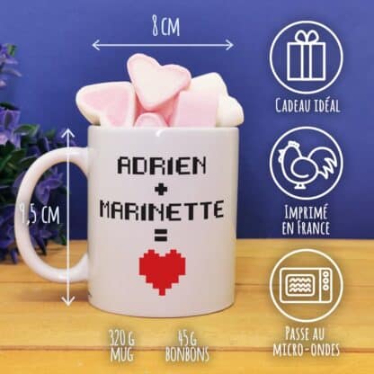Mug "Pixel coeur" - cadeau personnalisé  et ses guimauves coeurs x10