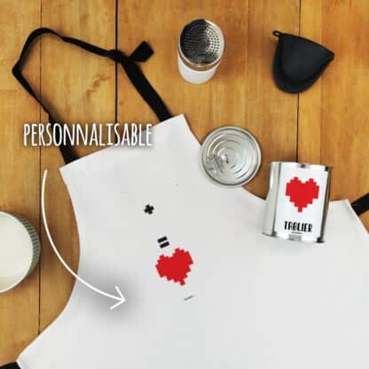 Tablier de cuisine personnalisé "Pixel coeur" Cadeau la Saint Valentin