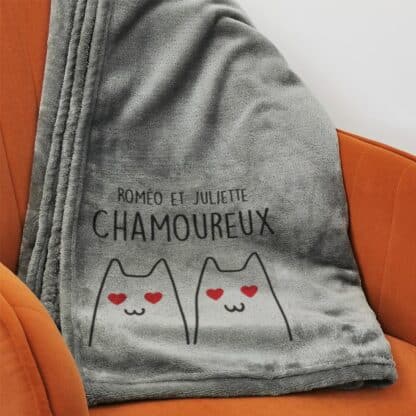 Plaid doux gris personnalisé Chamoureux - 125x150 cm - Cadeau Saint Valentin