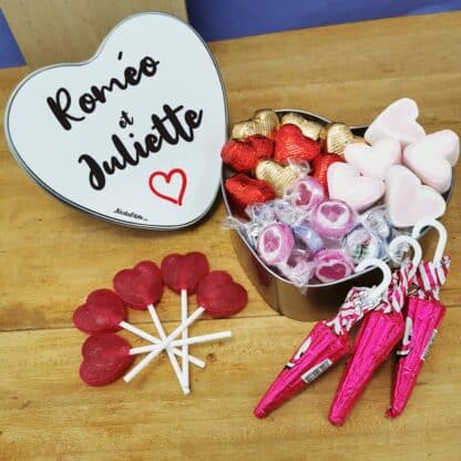 Coffret Bonbon St Valentin personnalisé "Prénoms coeur" (Boîte en métal)
