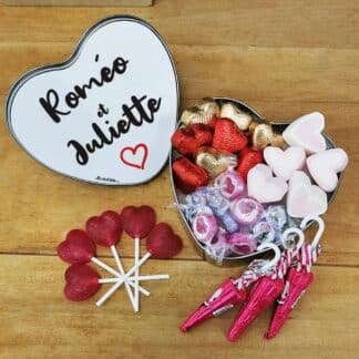 Coffret Bonbon St Valentin personnalisé "Prénoms coeur" (Boîte en métal)