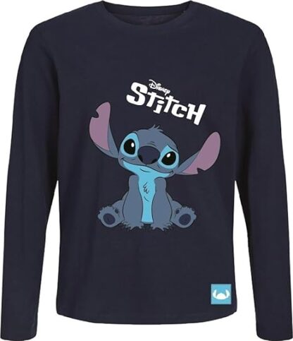 Stitch - T-shirt manches longues en coton pour enfant - Bleu marine