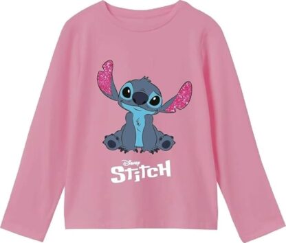 Stitch - T-shirt manches longues en coton pour enfant - Rose clair