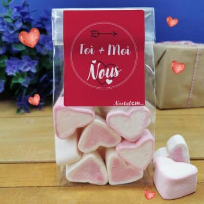 Sachet Gros Coeur en guimauve x 15 - "Toi + Moi"