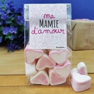 Sachet Gros Coeur en guimauve x 15 - "ma Mamie d'amour"