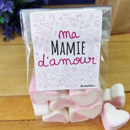 Sachet Gros Coeur en guimauve x 15 - "ma Mamie d'amour"