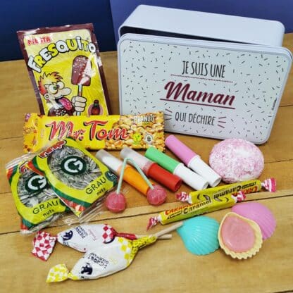 Coffret bonbons des années 70 "Je suis une maman qui déchire"- cadeau personnalisé