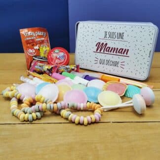 Coffret bonbons années 80  "Je suis une maman qui déchire"(Boîte en métal) - cadeau personnalisé