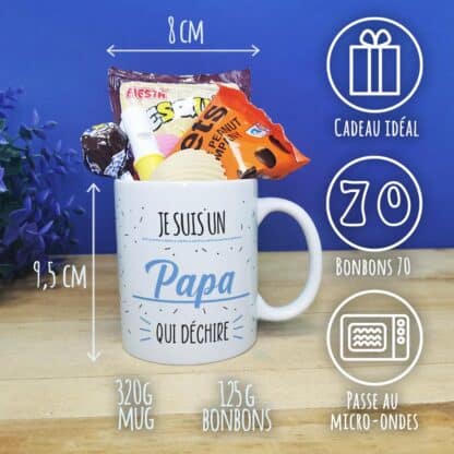 Mug personnalisable"Je suis un papa qui déchire" et ses bonbons des années 70