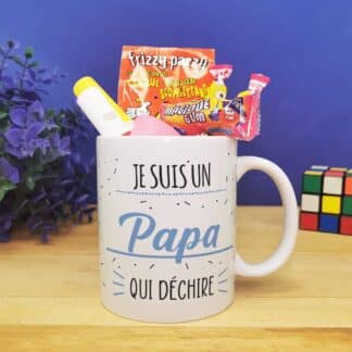 Mug personnalisable "Je suis un papa qui déchire" et ses bonbons des années 80