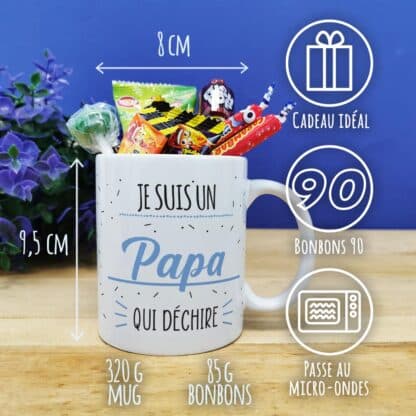 Mug personnalisable "Je suis un papa qui déchire" et ses bonbons des années 90