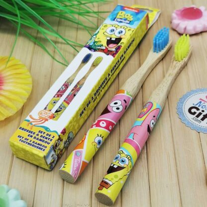 Lot de 2 brosses à dents Bob l'éponge en bambou - Pour enfant
