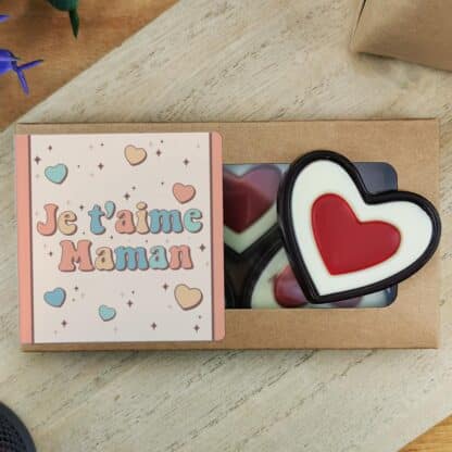 Cœurs au chocolat noir rouge et blanc x4 "Je t'aime maman"