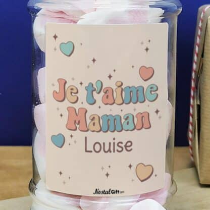 Bonbonnière coeurs guimauve  x15 "Je t'aime maman" personnalisée