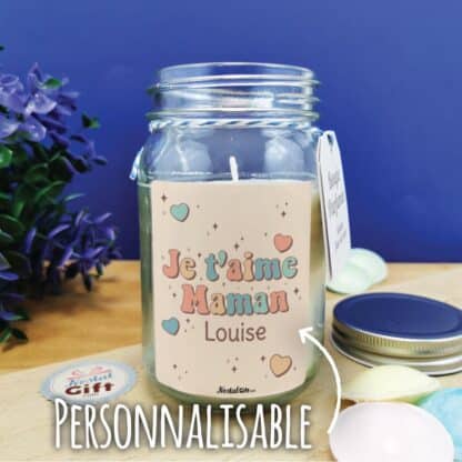 Bougie Jar personnalisée "Je t'aime maman"- cadeau maman