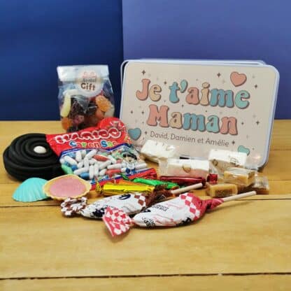 Coffret bonbons des années 60 "Je t'aime maman" - cadeau personnalisable