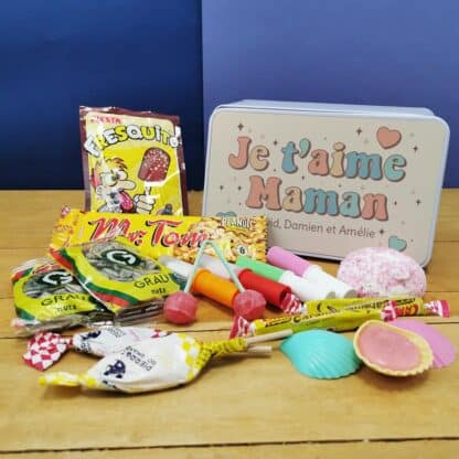 Coffret bonbons des années 70 "Je t'aime maman" - cadeau personnalisable