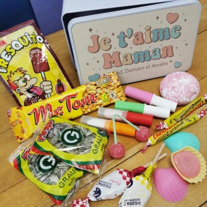 Coffret bonbons des années 70 "Je t'aime maman" - cadeau personnalisable