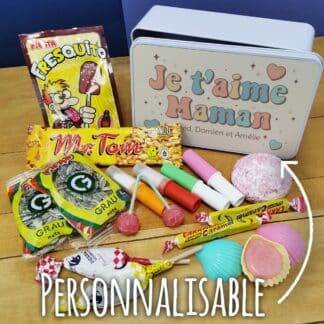 Coffret bonbons des années 70 "Je t'aime maman" - cadeau personnalisable