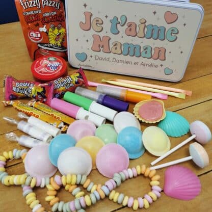 Coffret bonbons des années 80 "Je t'aime maman"- cadeau personnalisable