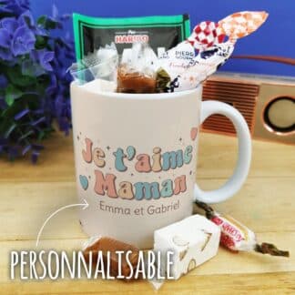 Mug bonbons des années 60 "Je t'aime maman" - cadeau personnalisable