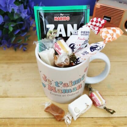 Mug bonbons des années 60 "Je t'aime maman" - cadeau personnalisable