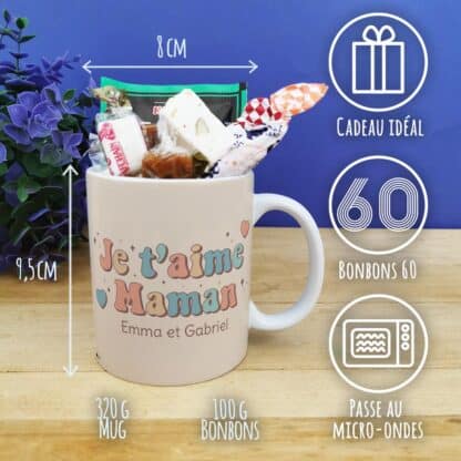 Mug bonbons des années 60 "Je t'aime maman" - cadeau personnalisable