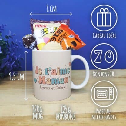 Mug bonbons des années 70 "Je t'aime maman" - cadeau personnalisable